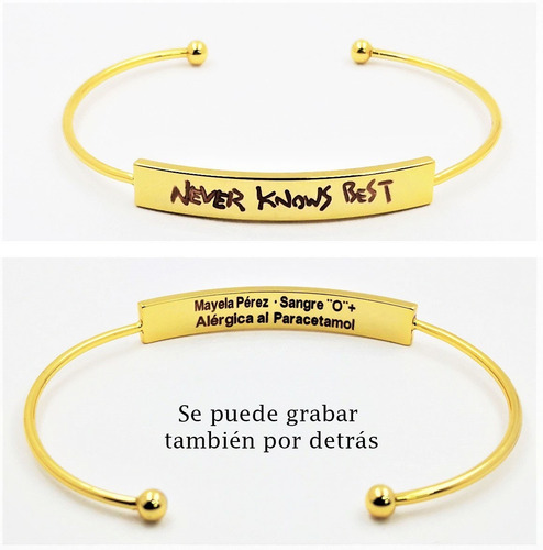 Imagen 3 de 8 de Pulsera Ajustable Acero Oro Amarillo Grabado Láser M1052