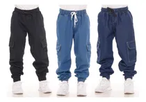Comprar Kit 3 Calças Jeans Sarja Infantil Menino Punho Jogger Cargo