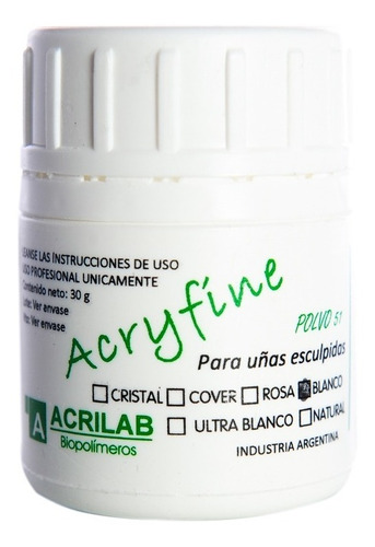 Acryfine Polimero Construcción Uñas Esculpidas Blanco 30gr