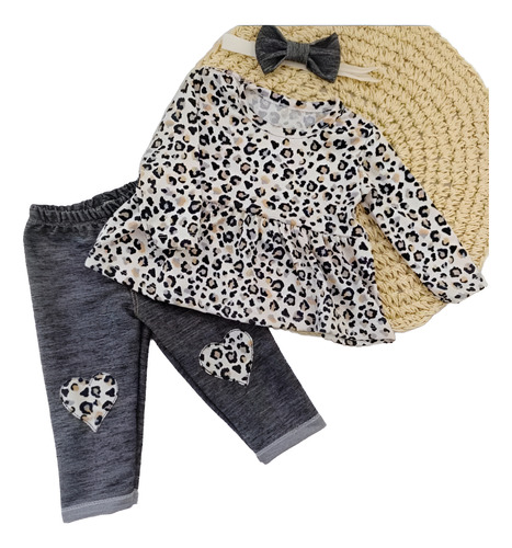 Conjunto Beba Vestido+ Calza +vincha/ Y Otros Modelos Animal Print 1-3 M