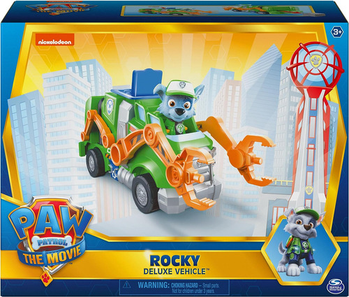 Paw Patrol, Rockys Deluxe Movie Transforming Toy Car Con Fig