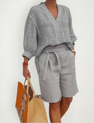 Conjunto De Camisa Y Pantalón De Lino Y Algodón Para Mujer