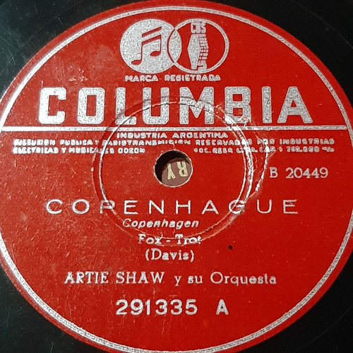 Pasta Artie Shaw Y Su Orquesta Columbia C239