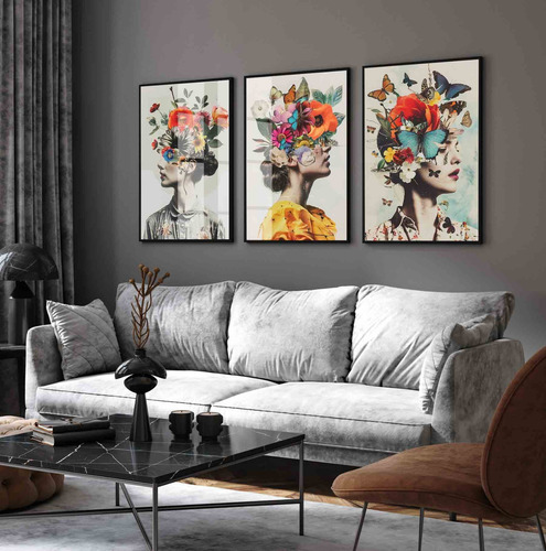 Quadros Decorativos Mulher Flores Sala Moderna Quarto Vidro