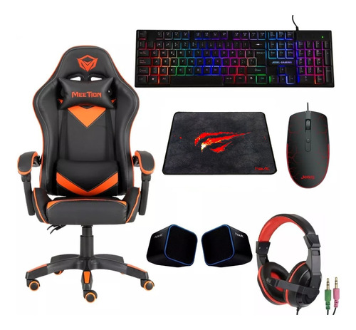 Combo Gamer Silla Teclado Mouse Parlantes Auriculares 6 En 1