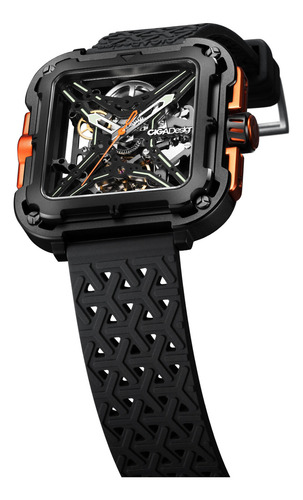Stainless Steel Reloj Analogico Ciga Design Serie X·gorilla Correa Negro Bisel Negro Fondo Naranja