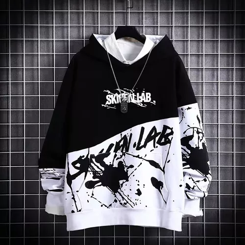 Sudadera con capucha casual unisex de manga larga con estampado de sudadera  negra con capucha de hip hop