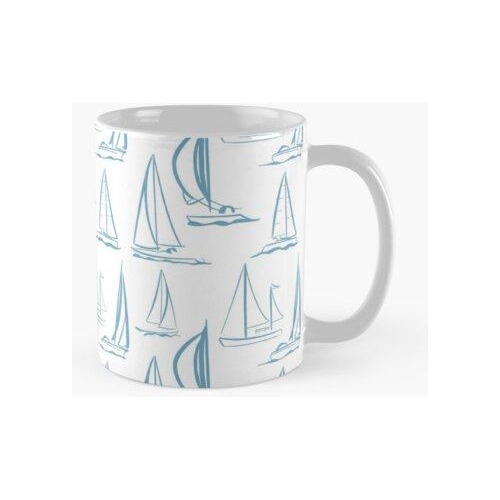 Taza Patrón De Barcos De Vela Versión 8 - Azul Claro Sobre B