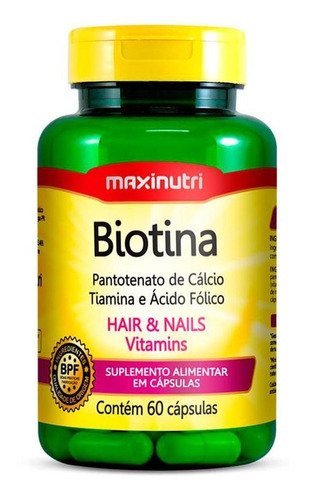 Suplemento Biotina Hair & Nails Fortalecimento Total 60 Cáps Maxinutri