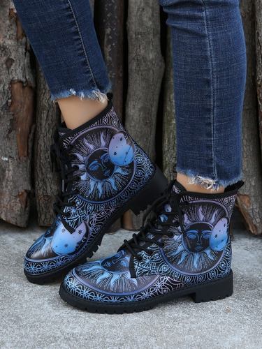 Botas Cortas De Mujer De Talla Grande Con Estampado Punk