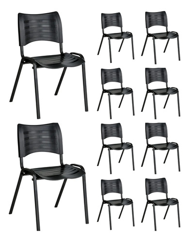 Kit 10 Cadeira Iso Fixa Plástica Empilhável Igrejas Preto