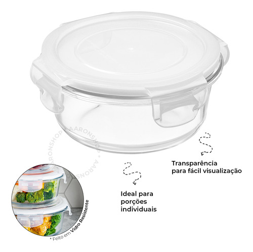 Conjunto 5 Potes Transparente Com Fechamento Hermético 577ml
