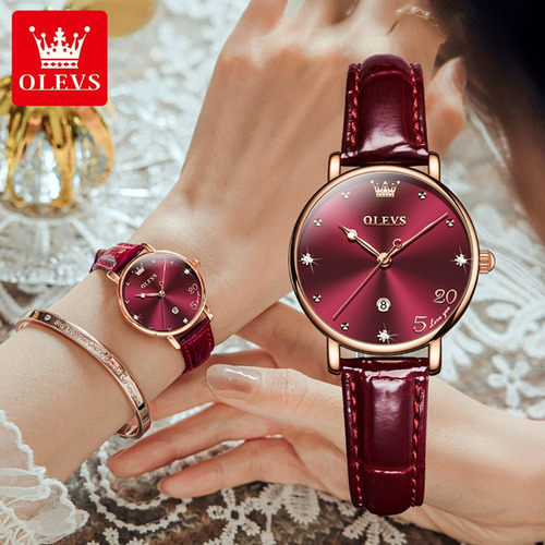 Reloj De Cuarzo Simple Olevs Calendar Diamond