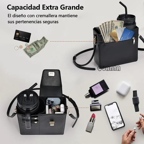 Quanna Termos Bolsa Portátil Cruzada Para Guardar Vasos De Agua Al Aire Libre, Portavasos Para Vaso Stanley Cup De 40 Oz, Portabotellas Con 2 Correas Ajustables Regal Negro