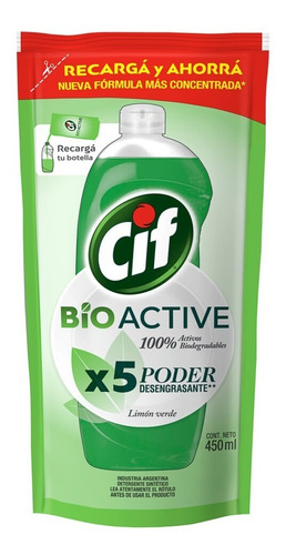 Detergente Cif Bioactive 450 Ml Doy Pack Lima