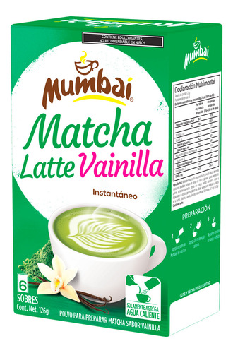 Matcha Latte Sabor Vainilla Intantaneo Mumbai 6 Sobres 126g