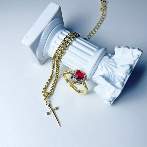 A- Juego De Pulsera De Anillo De Corazón Espada Para Pareja