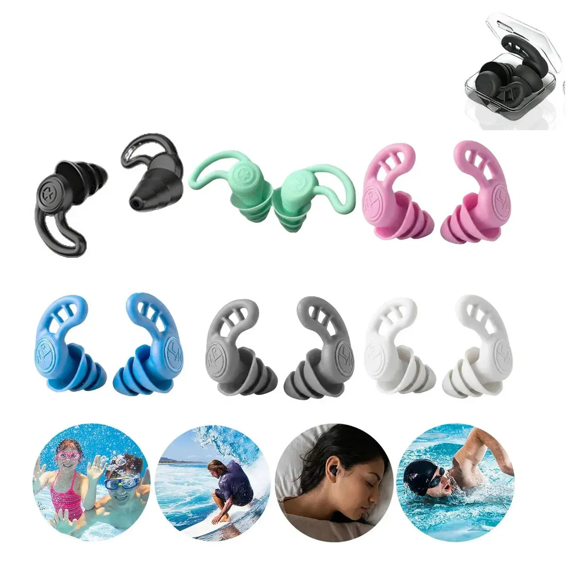 Pack de 6 Pares de Tapones para Oídos de Silicona XTWE, Reutilizables y Hipoalergénicos para Nadar y Dormir