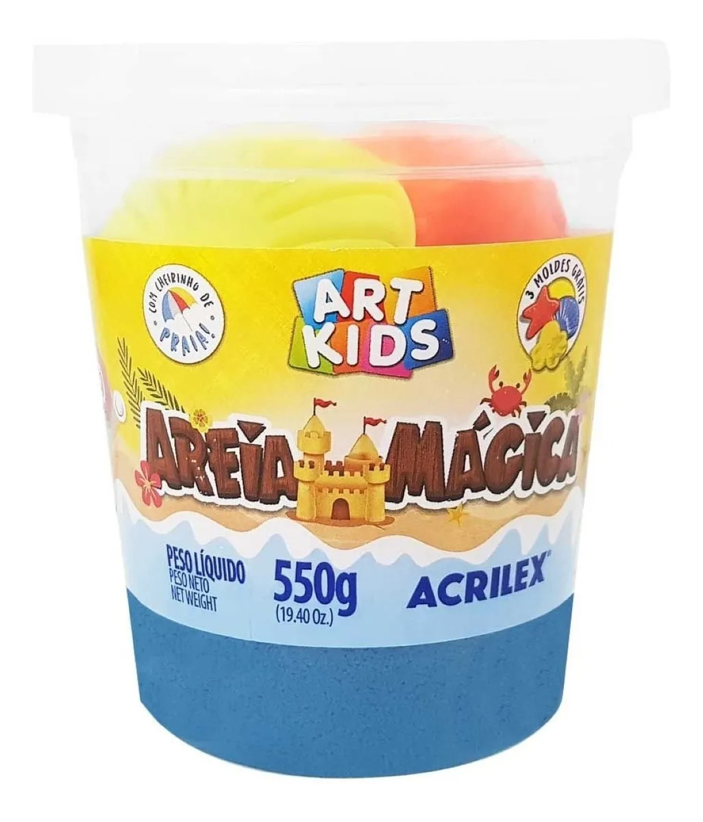 Areia Mágica Cinética Acrilex Azul 550g Acessórios Inclusos