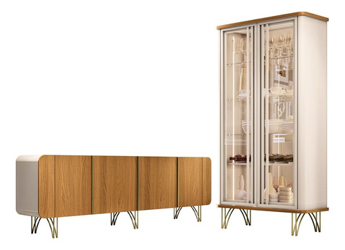 Balcão Buffet Com Cristaleira Alvora H01 Off White/cinamomo