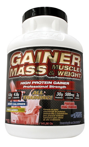F&nt Gainer Mass Muscle & Weight 4,000 Gr Proteina Y Carbos. Sabor Fresas con crema