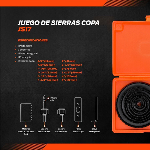 Juego De Sierras Copa Set Para Madera 17 Piezas Hamilton