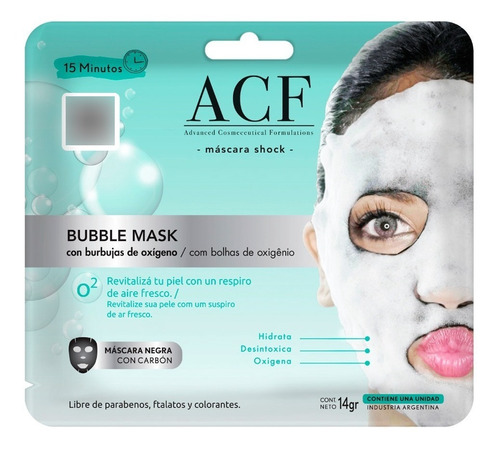 Mascara Facial Acf Bubble Mask Oxigeno Hidrata Desintoxica 