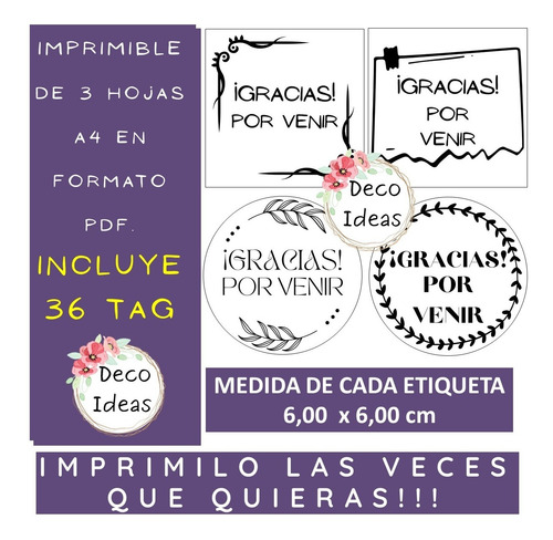 Imagen 5 de 5 de Kit Emprendedores 01 Gracias Por Venir A B. N. Tag Etiquetas