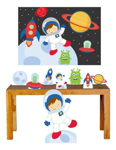 Kit Festa Prata Totem Painel Display Astronauta Mdf