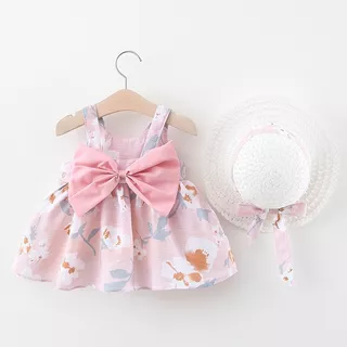 Vestido Ropa De Bebe Niñas Y Sombrero Floral Y Lazo 0-5 Años