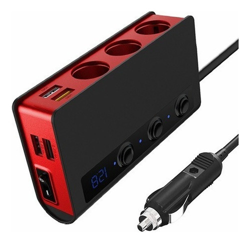 One Drag Three-cigarette Lighter Dual Usb Car Charger