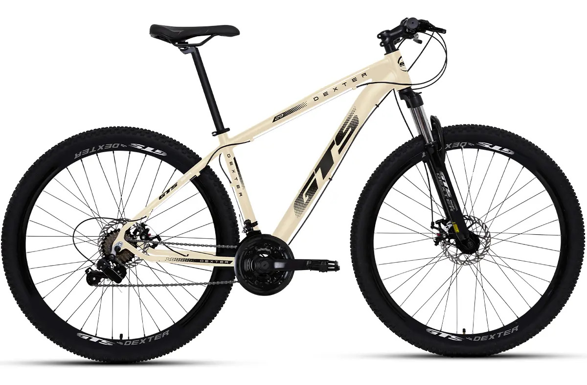 Bicicleta Aro 29 Gts Dexter 24v Cambio Shimano Freio A Disco Cor Bege Com Preto Tamanho Do Quadro 21