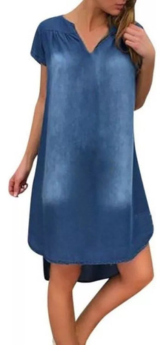 Vestido De Cuello V Vaquero Largo De Verano Para Mujer