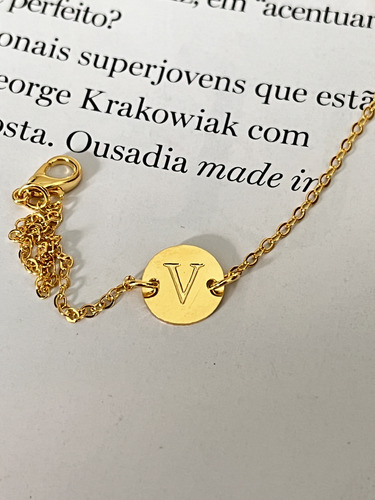Pulseira De Elos Com Letra V Banhada A Ouro