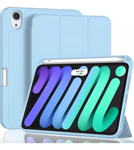 Capa Smartcase Para iPad Mini 6 C/ Suporte Pencil Azul Claro