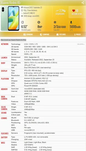 Xiaomi Redmi A1+ 220733sfg 3gb 32gb Dual Sim Duos