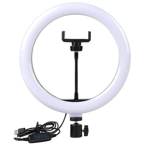 Aro De Luz Led 26cm 3 Luces Calida Fria Soporte Celular Usb 