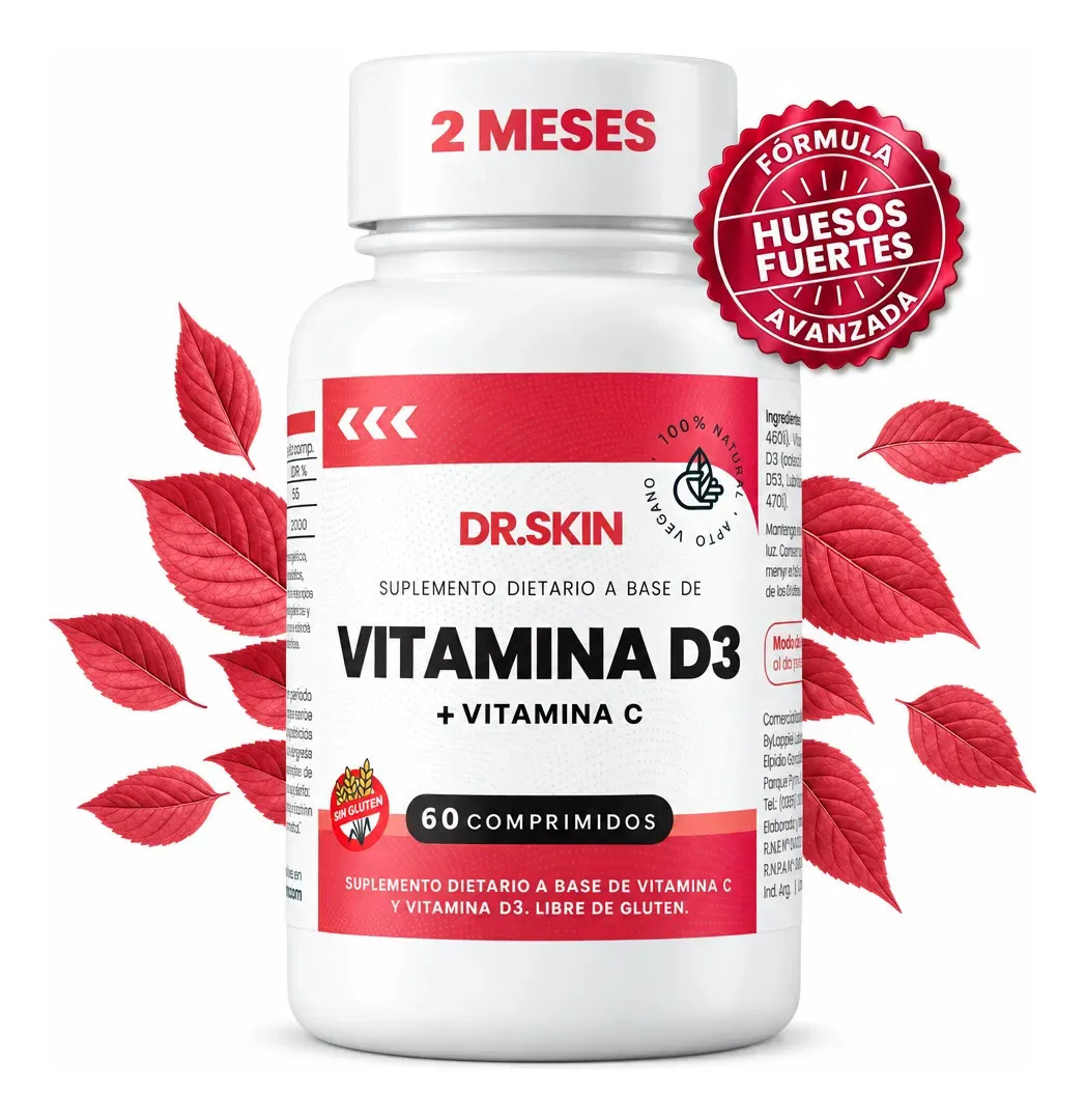 Vitamina D3 y C Dr Skin para Huesos y Sistema Inmunológico, 60 Comprimidos