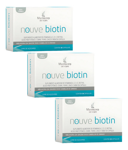 Nouve Biotin Cabelos Unhas E Pele 30 Cápsulas - Kit 3 Caixas