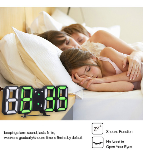 Relógio Digital Led 3d: Alarme, Parede, Mesa, Concha Preta,