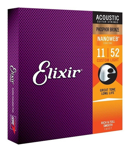 Corda Violão Aço Elixir 011 Phosphor Bronze Nanoweb Elixir