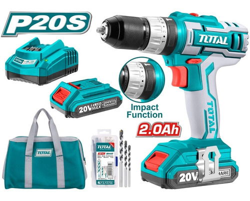 Imagen 2 de 2 de Taladro De Impacto Inalámbrico De 3/8 20v Total Tools