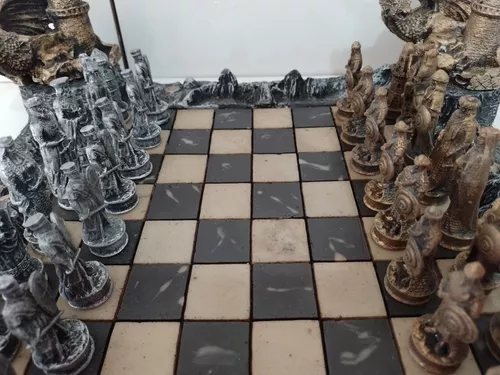 jogo de xadrez temático medieval mod 3 tabuleiro Dragão