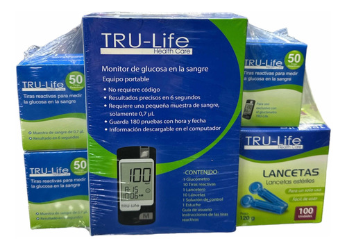 Glucometro Tru- Life +160 Tiras +110 Lancetas