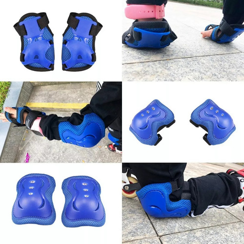 7pzas Kit De Proteccion Rodilla Codo Mano Patinaje Para Niño Color Azul Talla S