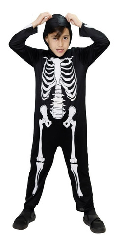 Disfraz Esqueleto Halloween Clasico Unitardo Con Gorro Infantil Niño