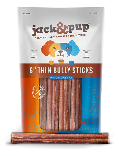 Jack&pup Premium Thin Dog Bully Sticks 6 Inch Bully Sticks F