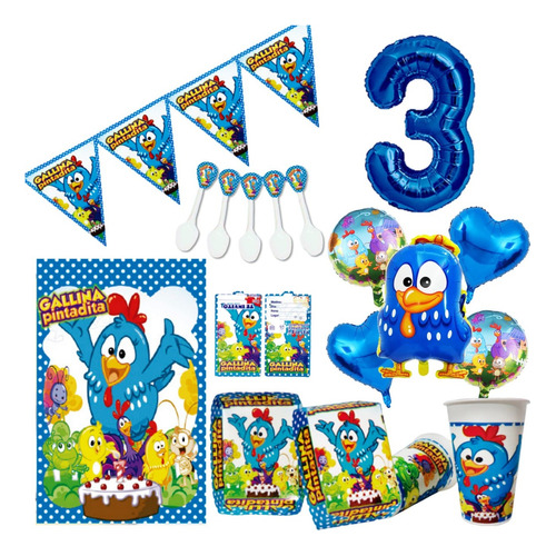  Kit Decoración La Gallina Pintadita X24 + Bouquet + Numero