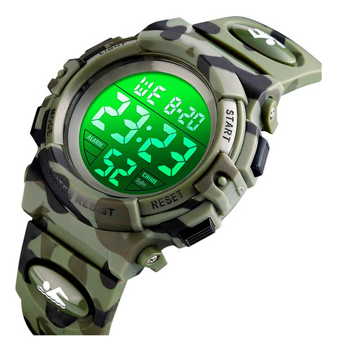 Reloj Niños Deportivo Led Contra Agua Camuflaje Militar Nado Color de la correa Verde oscuro