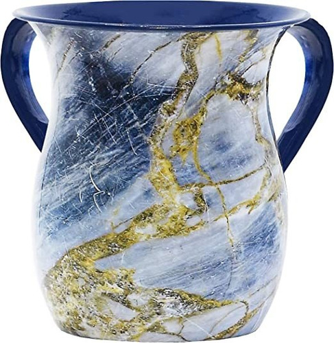 Copa Kidush Judaica Acero Inoxidable Piedra Azul Y Dorada